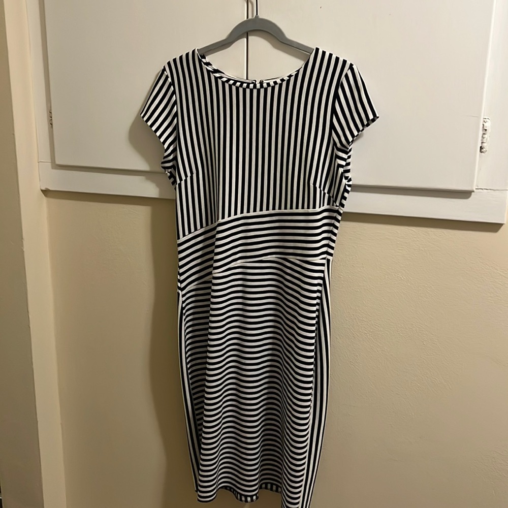 Navy & white geometric stripe dress